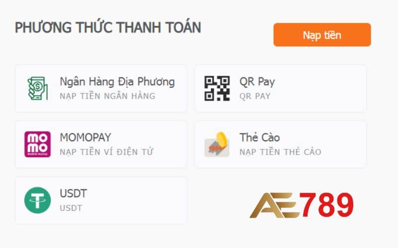 Phương thức nạp tiền AE789 Phương thức nạp tiền AE789